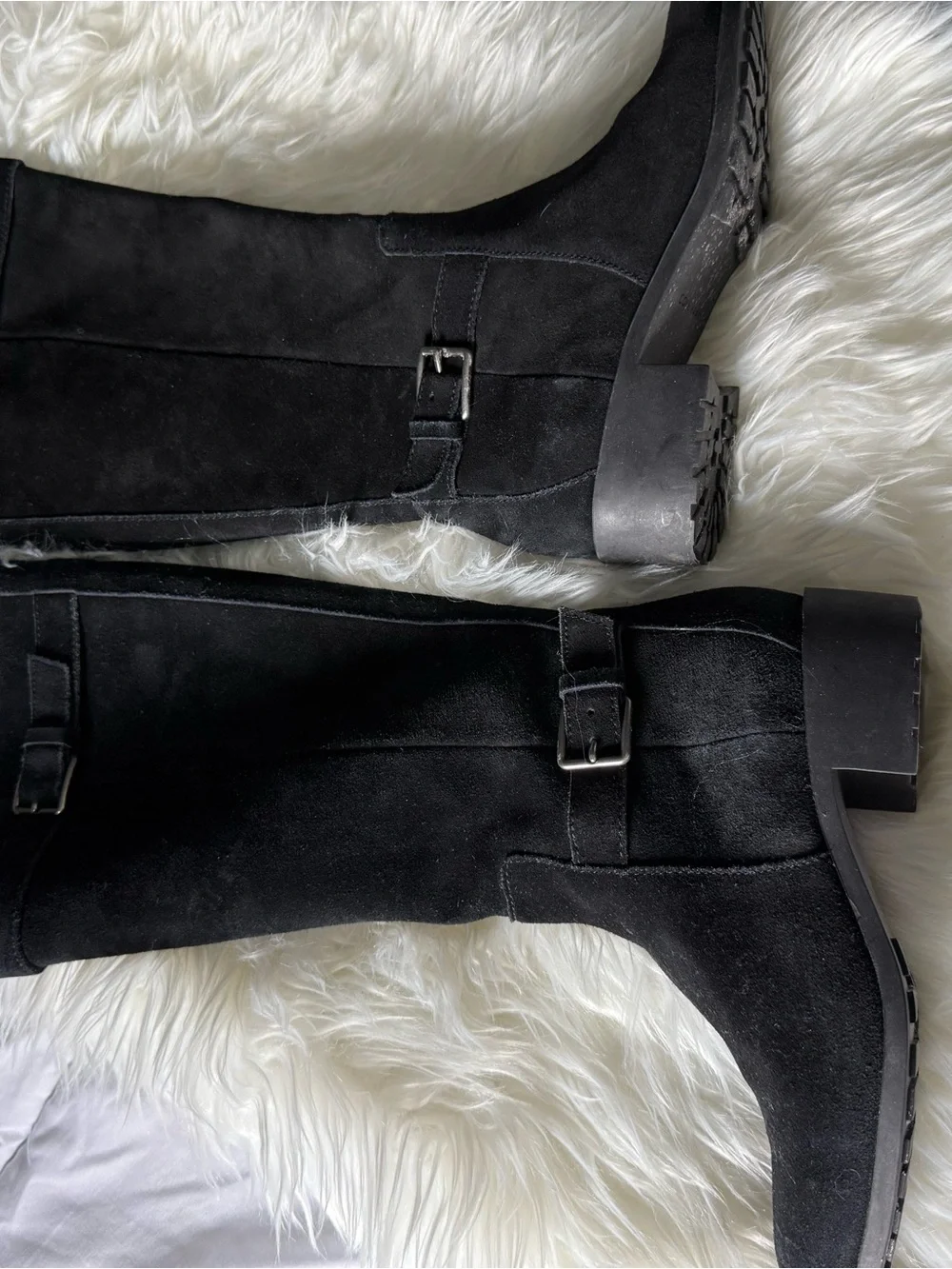 Cole Haan Black Suede Over-the-Knee Buckle Strap Boots